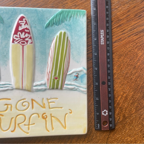 Hand painted Gone Surfing Hanging Tile Wall Art Beach Surfer dude Surf board - Picture 4 of 7